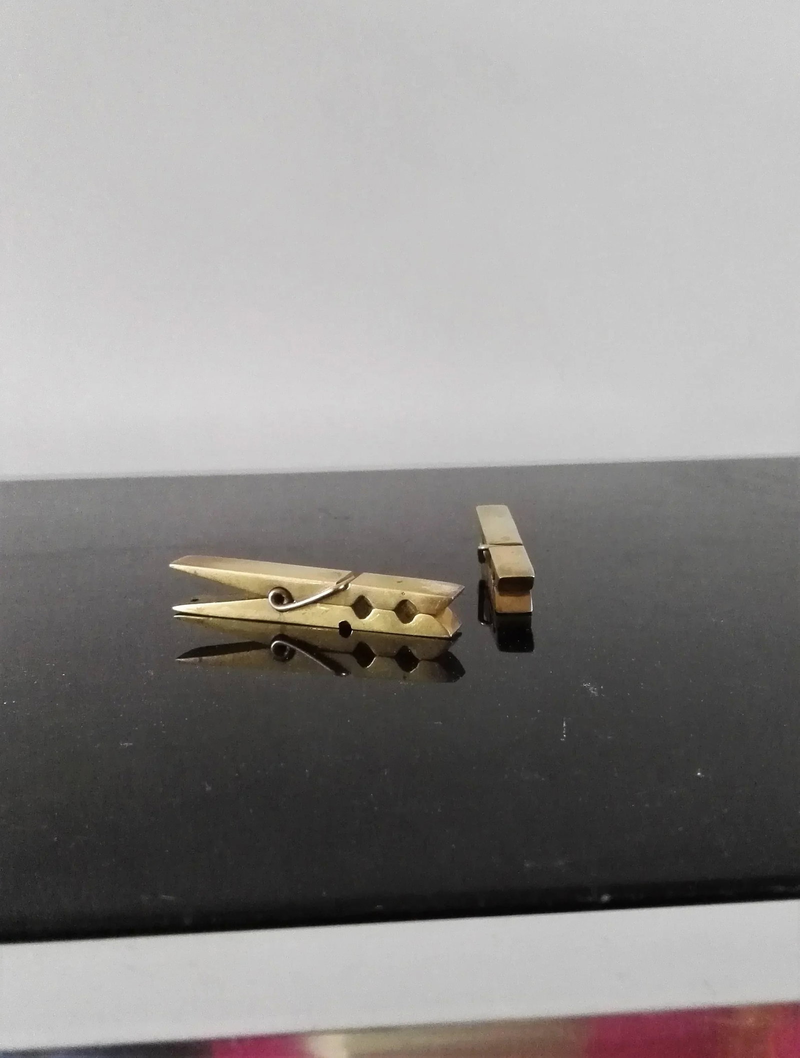 Pair of French 1970s Solid Bronze Mail Clips or Clothespins - 7