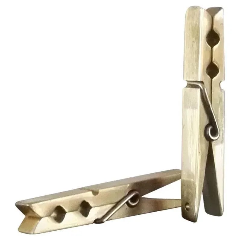 Pair of French 1970s Solid Bronze Mail Clips or Clothespins - 8