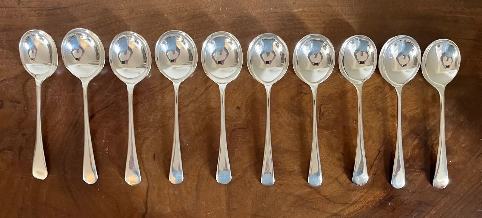 Antique English Epns Silver Plate Cream Soup or Table Spoons - a Set of 10 - 2