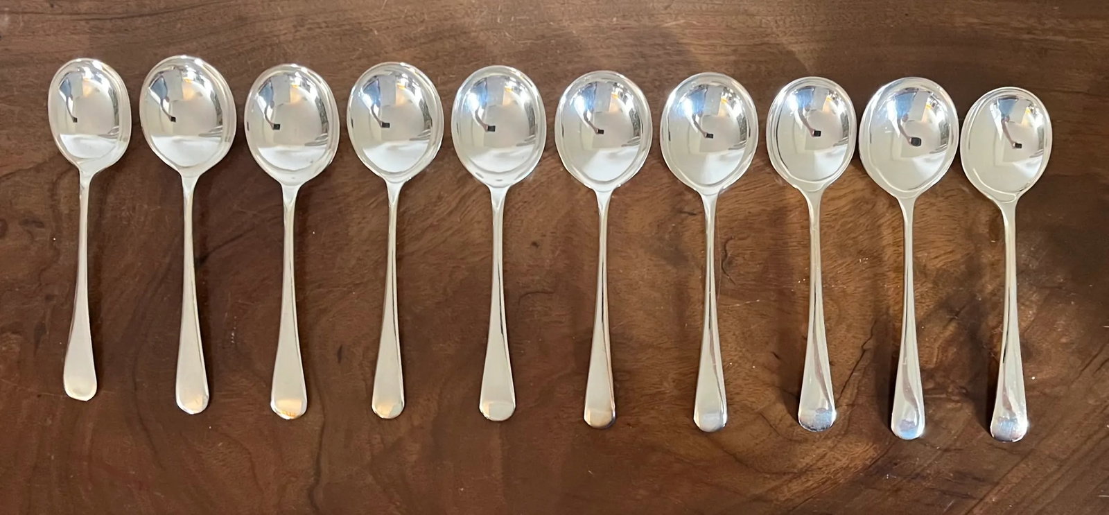 Antique English Epns Silver Plate Cream Soup or Table Spoons - a Set of 10 - 5