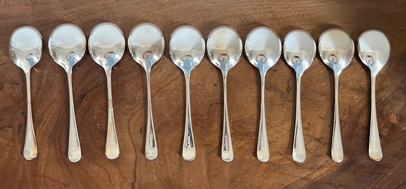 Antique English Epns Silver Plate Cream Soup or Table Spoons - a Set of 10 - 8