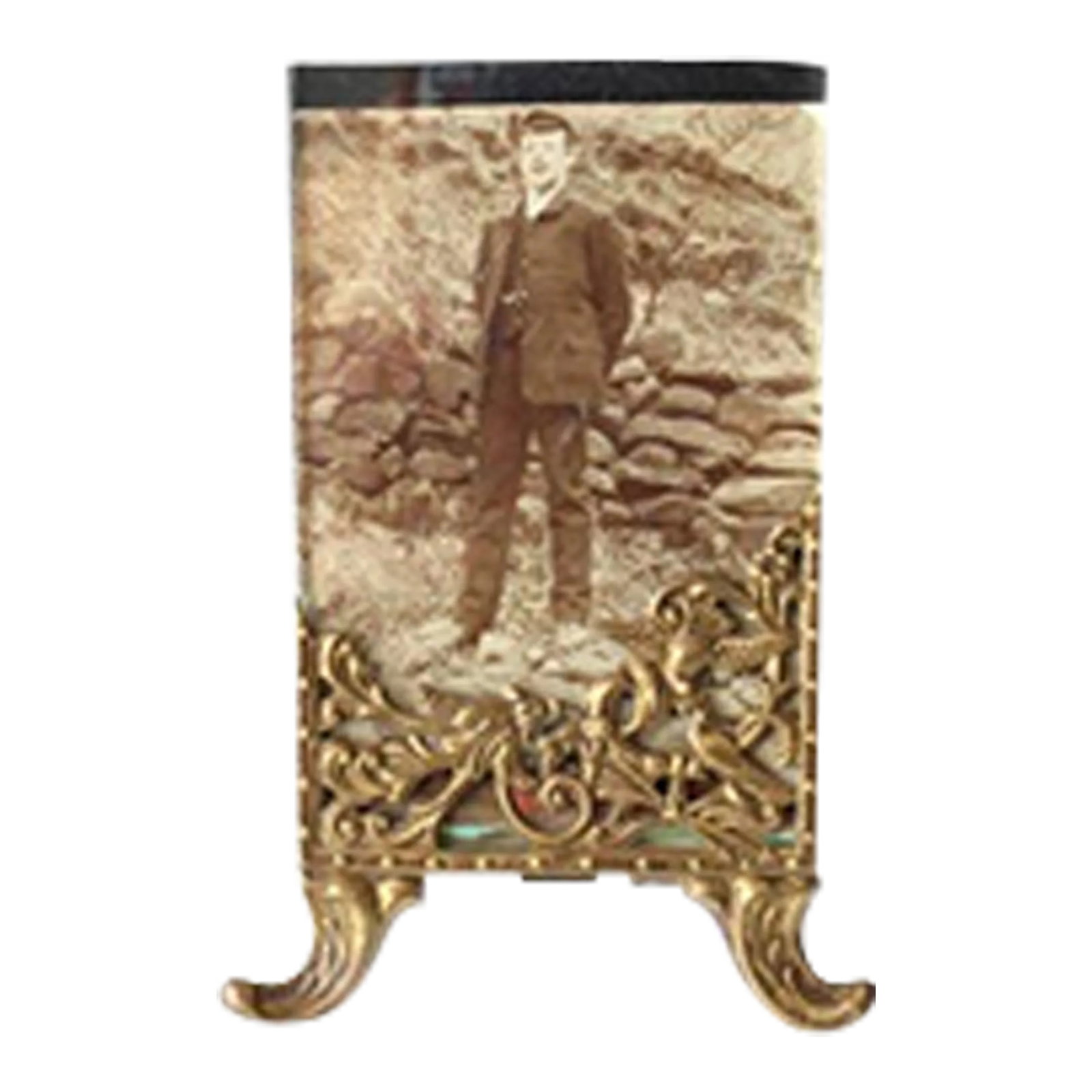 Antique Art Nouveau Picture Frame: This exquisite antique picture frame embodies the elegance of the Art Nouveau era, featuring beautifully ornate brass with intricate scrollwork and floral motifs. The frame is supported by elegantly