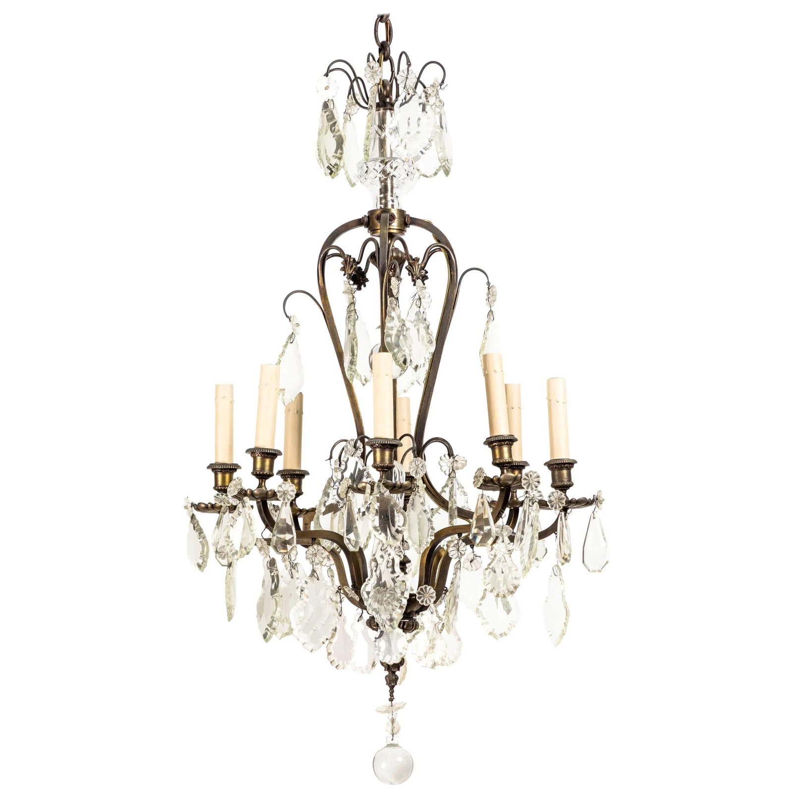 French Rococo Style Bronze 8-Light Chandelier with Handcut Crystals - 10