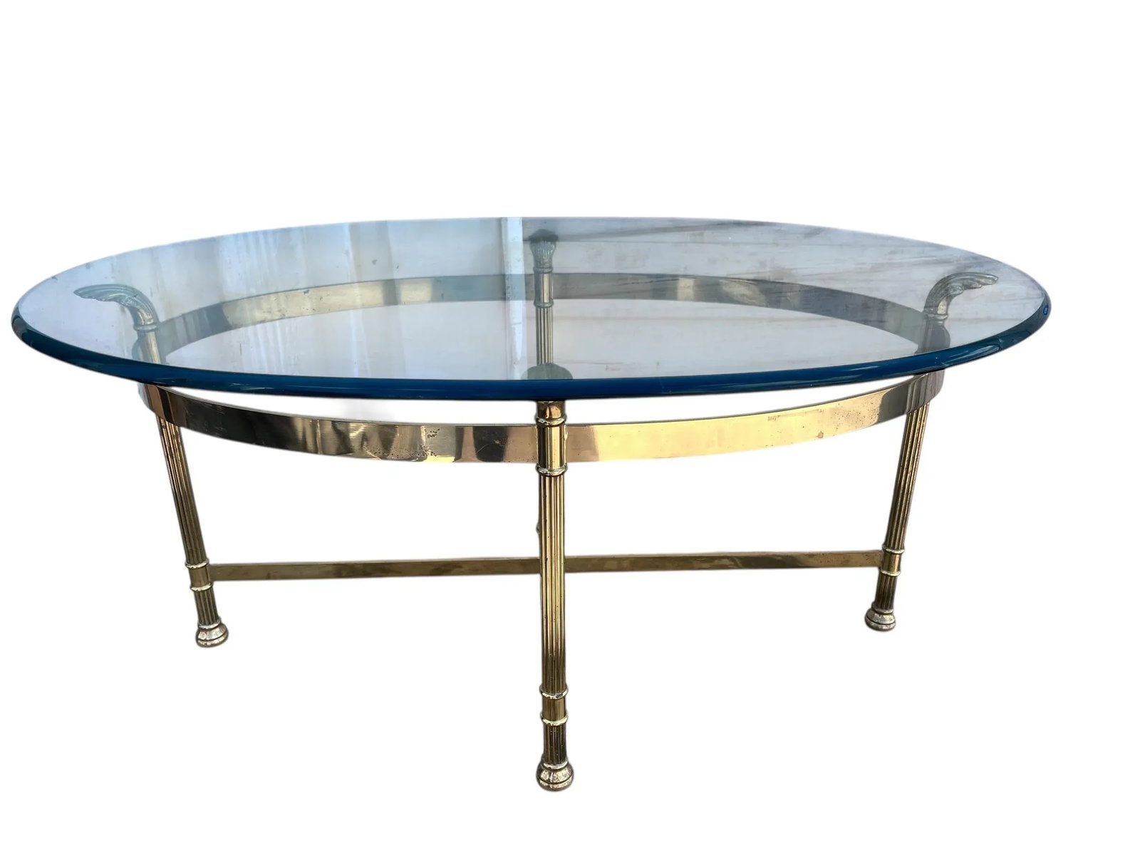 1990s Vintage Oval, Brass Glass, Coffee Table, Italy - 2
