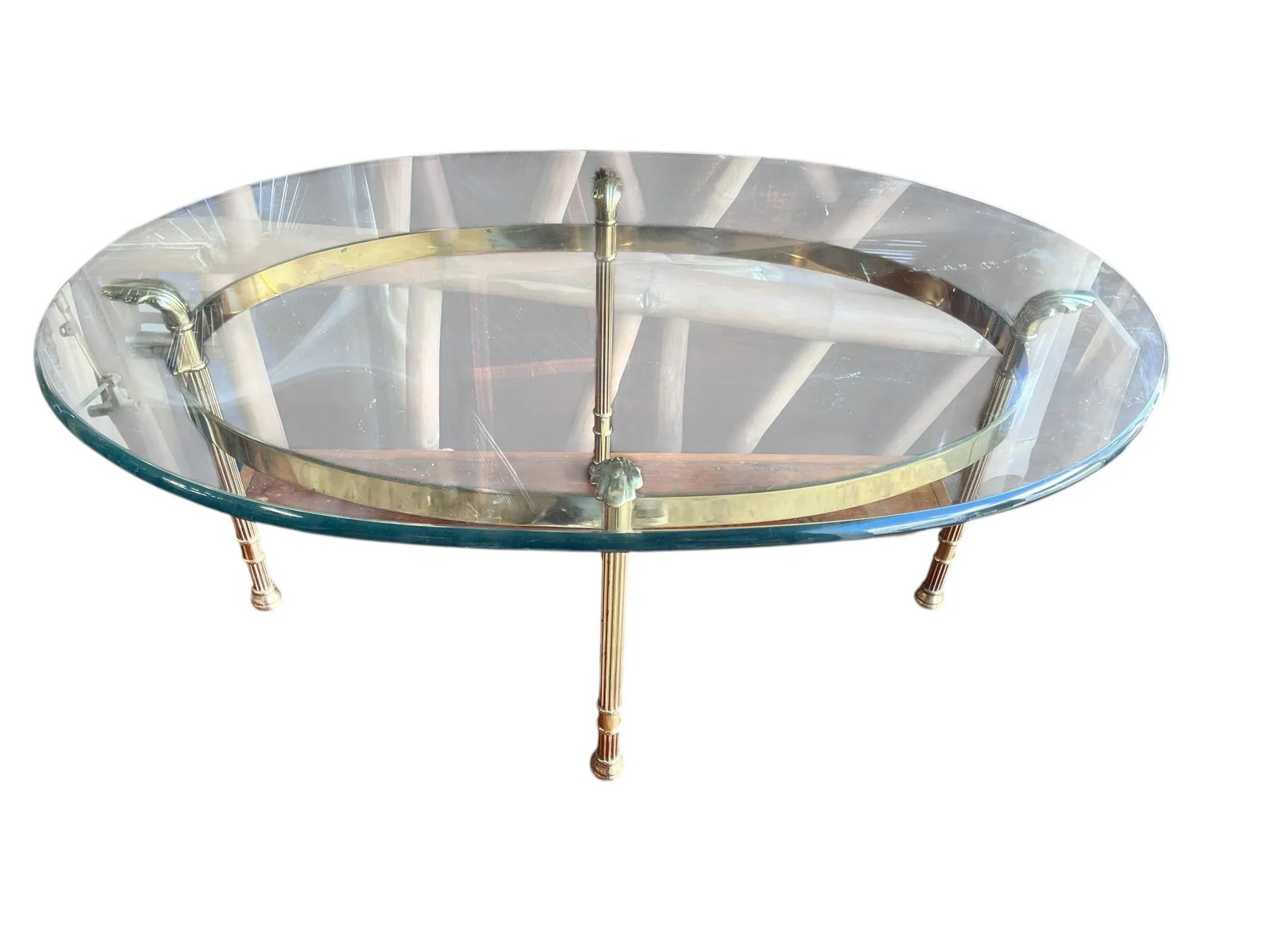1990s Vintage Oval, Brass Glass, Coffee Table, Italy - 3