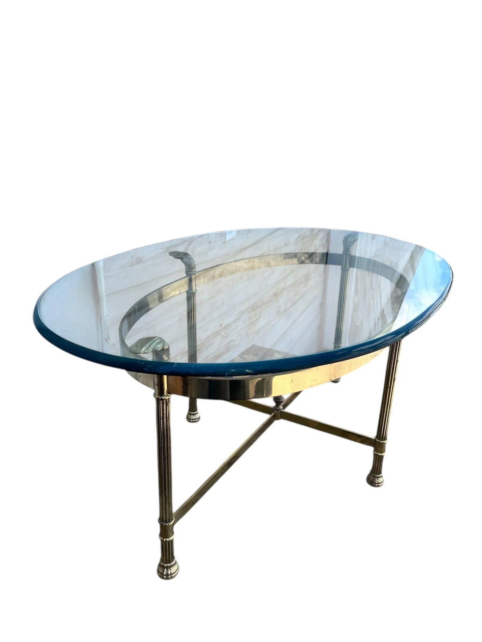1990s Vintage Oval, Brass Glass, Coffee Table, Italy - 4