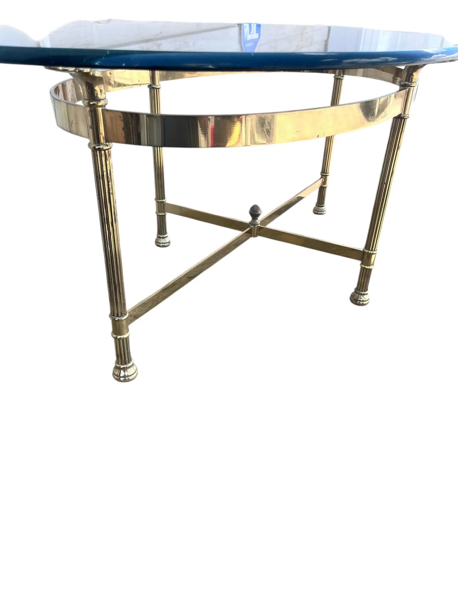 1990s Vintage Oval, Brass Glass, Coffee Table, Italy - 5