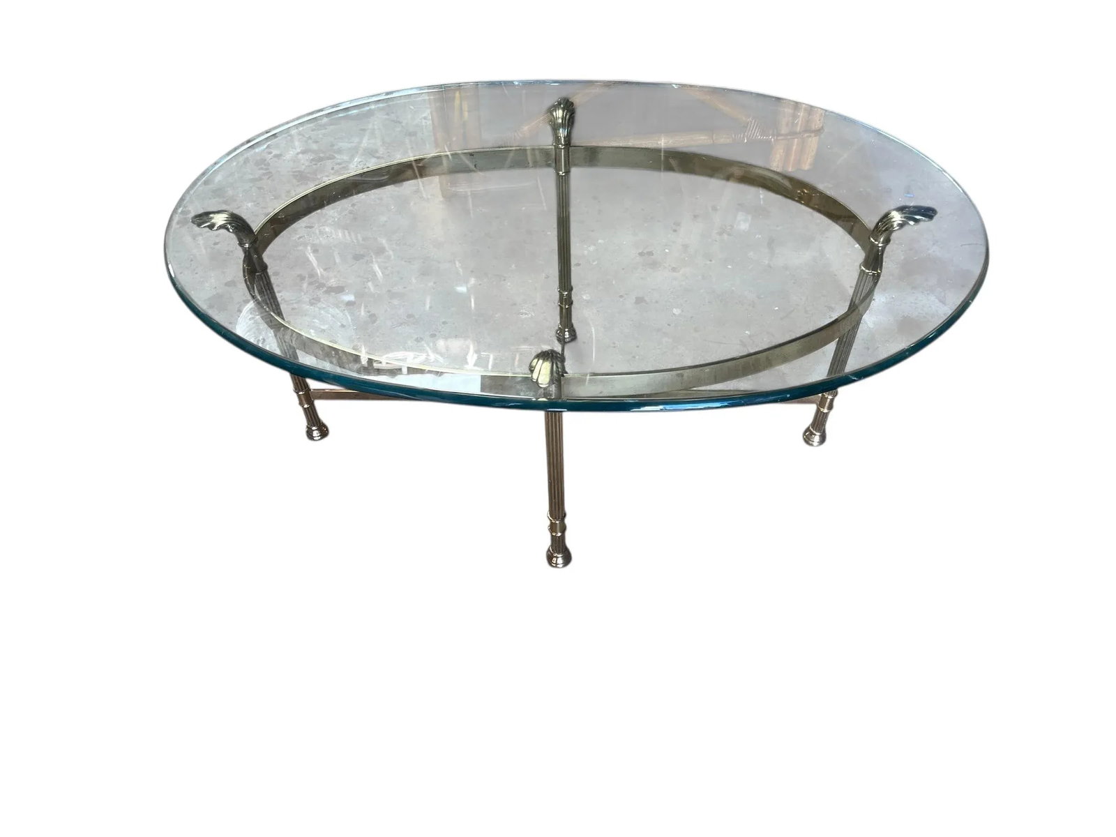 1990s Vintage Oval, Brass Glass, Coffee Table, Italy - 7