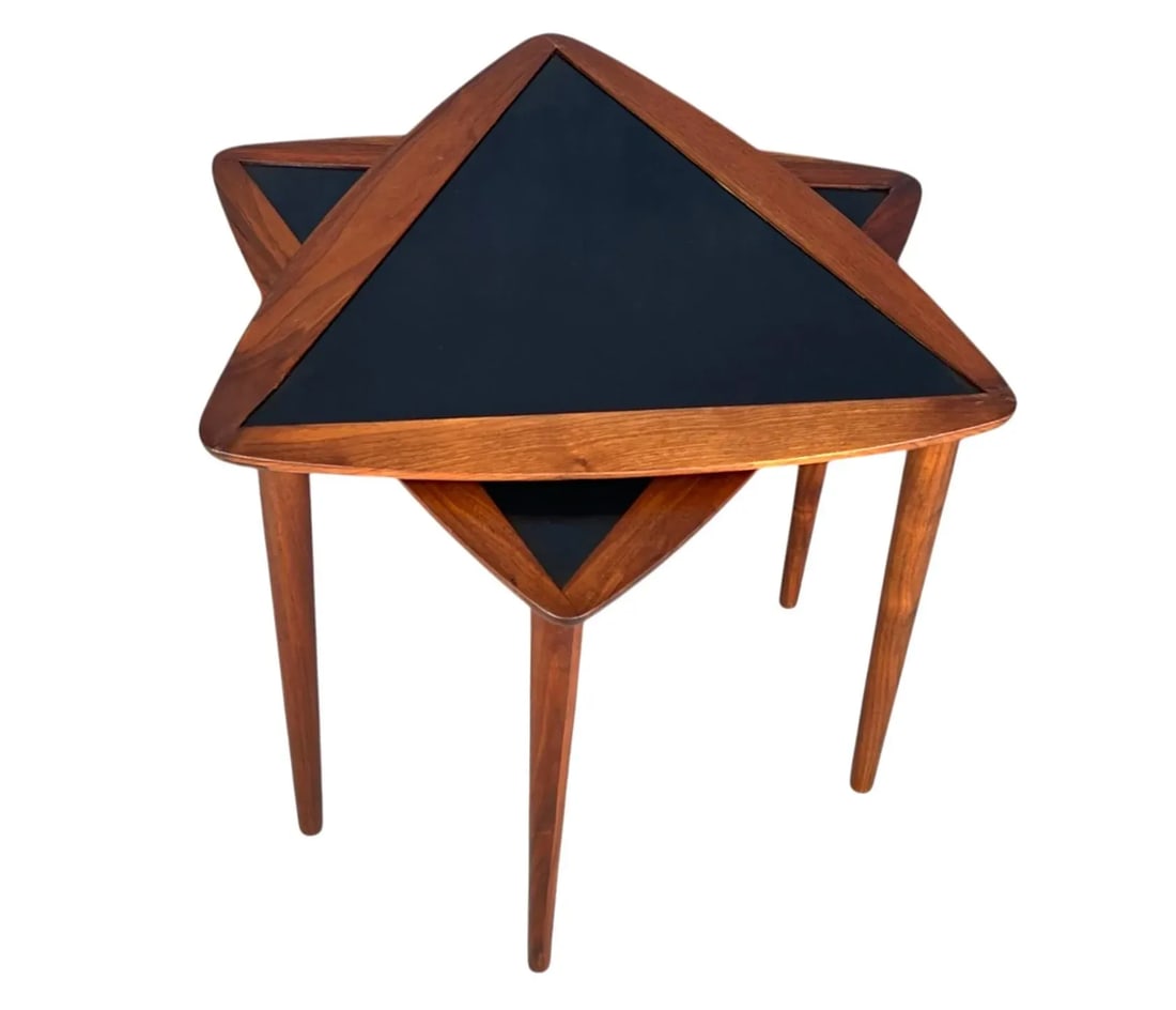 Pair of 1960s Danish Modern Teak Triangle End Tables With Black Laminate - 11