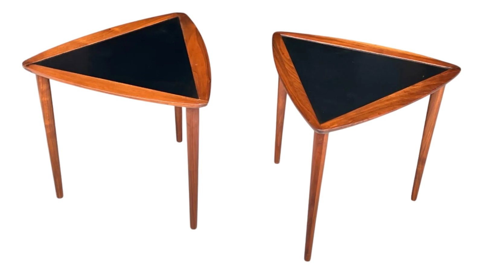 Pair of 1960s Danish Modern Teak Triangle End Tables With Black Laminate