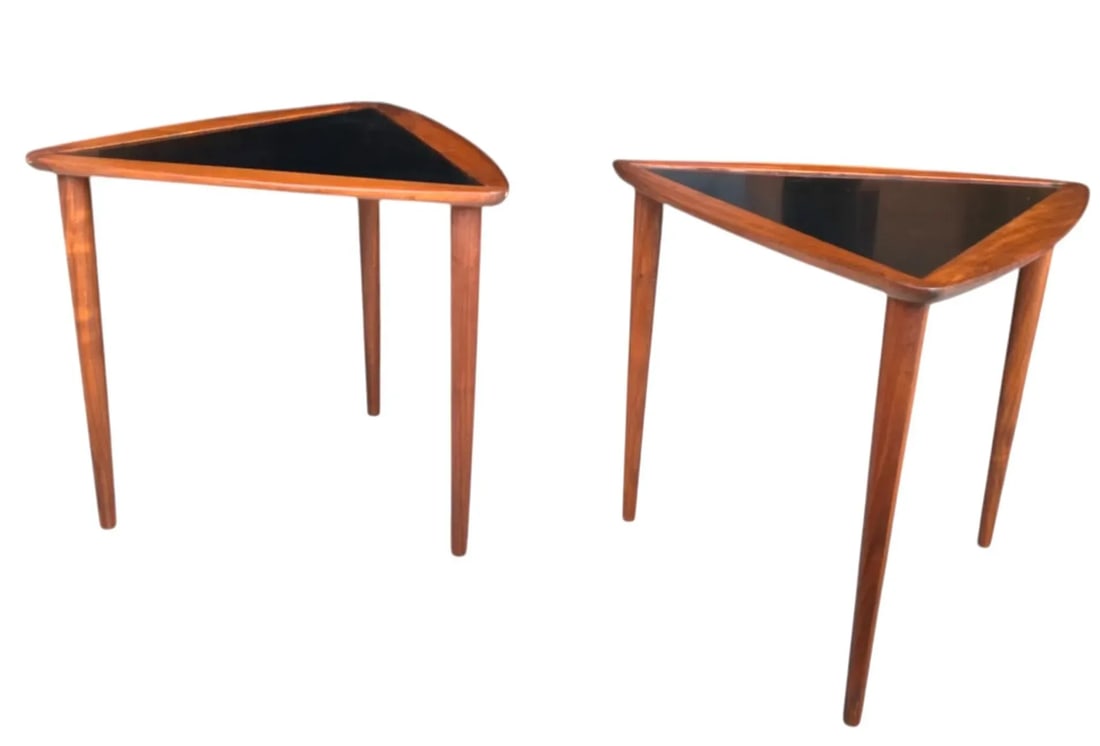Pair of 1960s Danish Modern Teak Triangle End Tables With Black Laminate - 3