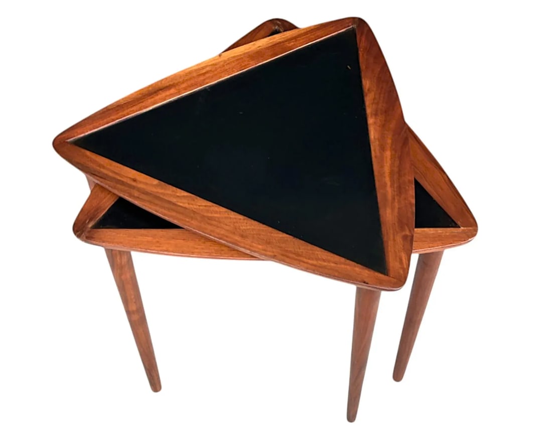Pair of 1960s Danish Modern Teak Triangle End Tables With Black Laminate - 5