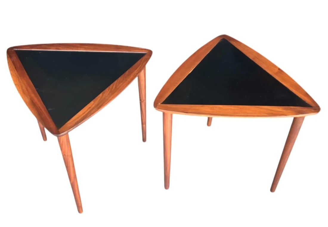 Pair of 1960s Danish Modern Teak Triangle End Tables With Black Laminate - 6