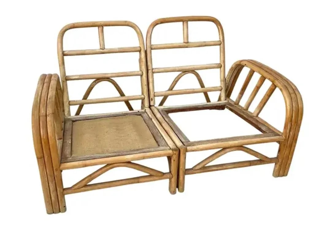 Mid Century Bamboo Rattan Loveseat Boho Chic - 10