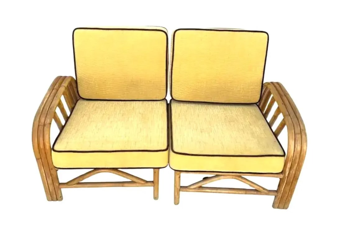 Mid Century Bamboo Rattan Loveseat Boho Chic - 2