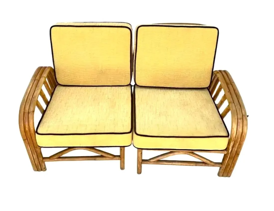 Mid Century Bamboo Rattan Loveseat Boho Chic - 3