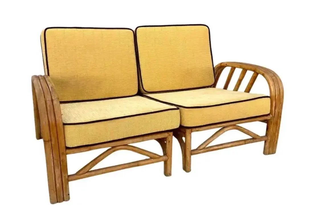 Mid Century Bamboo Rattan Loveseat Boho Chic - 4
