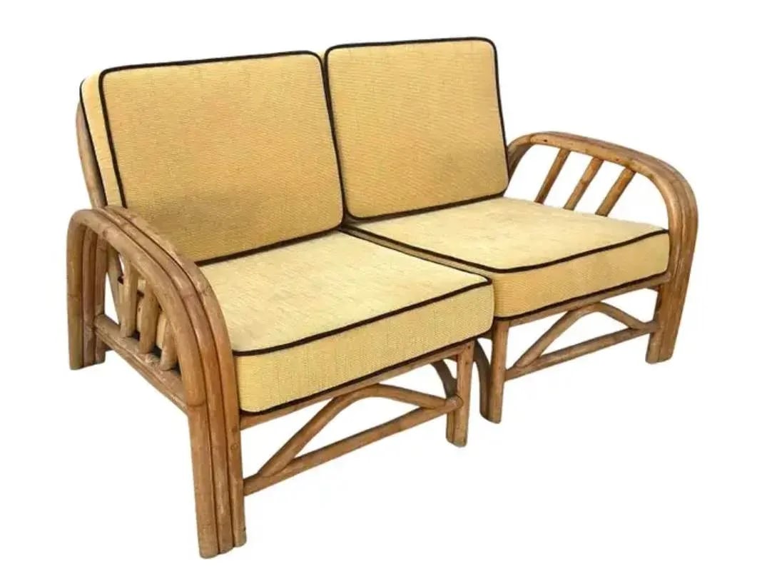 Mid Century Bamboo Rattan Loveseat Boho Chic - 5