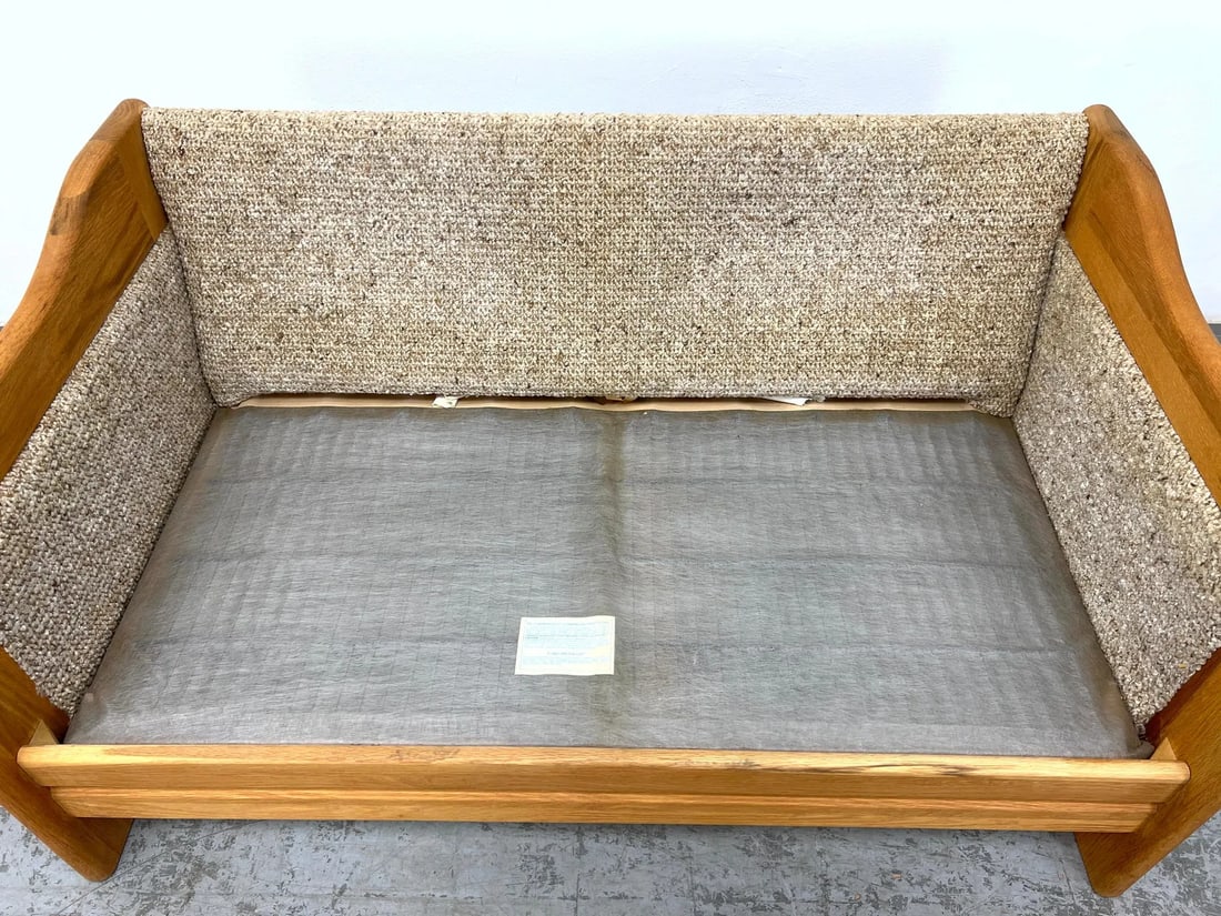 Mid 20th Century Mid-Century Modern Oak Loveseat Sofa With Textured Upholstery - 7