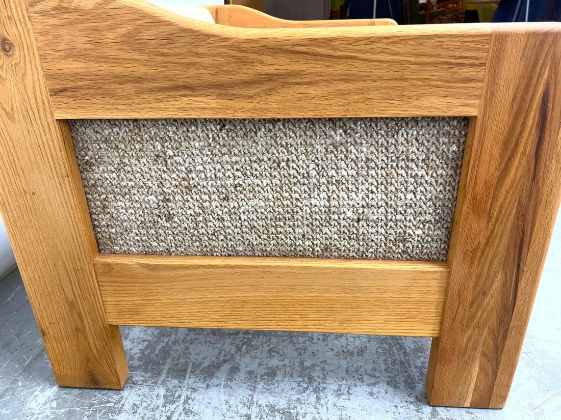 Mid 20th Century Mid-Century Modern Oak Loveseat Sofa With Textured Upholstery - 8