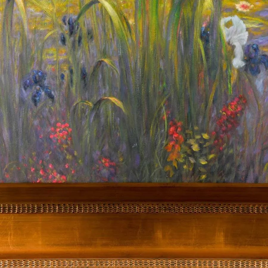 Late 20th Century Framed Signed Greg Singley Irises in Lavender and Gold Oil on Canvas - 4