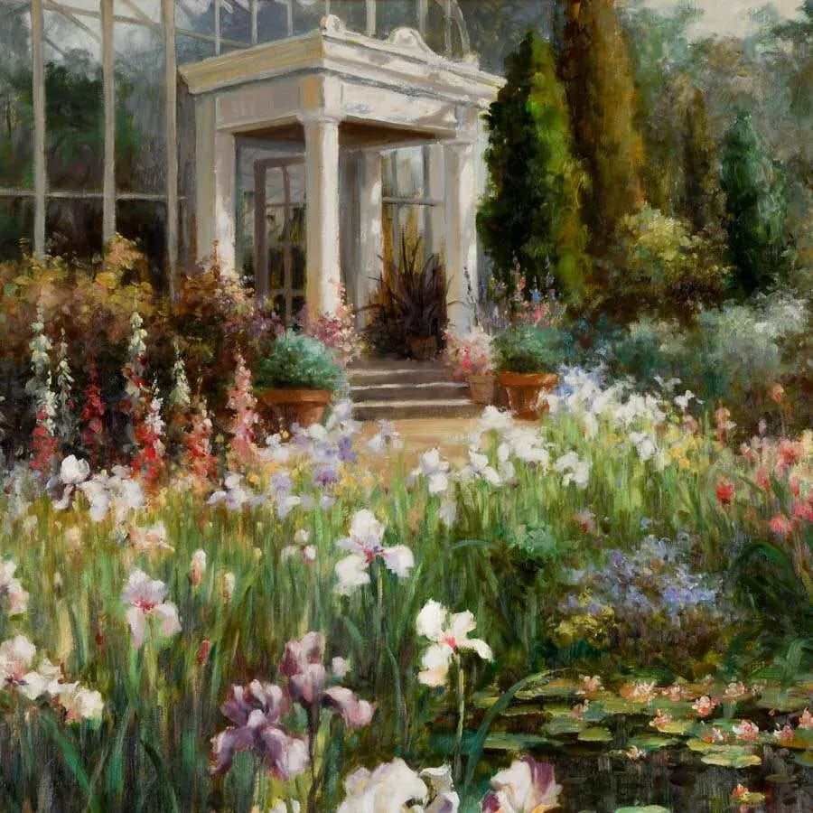 Late 20th Century Framed Signed Zhao Song the Conservatory Garden Oil on Canvas - 2