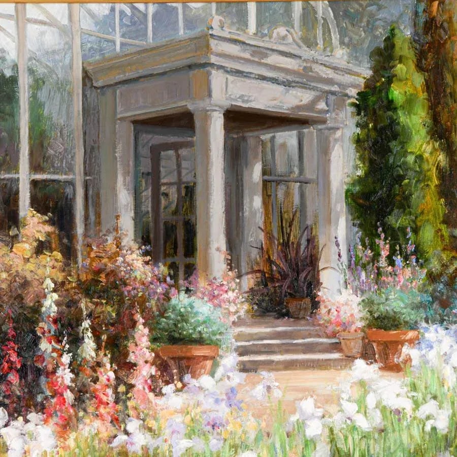 Late 20th Century Framed Signed Zhao Song the Conservatory Garden Oil on Canvas - 4