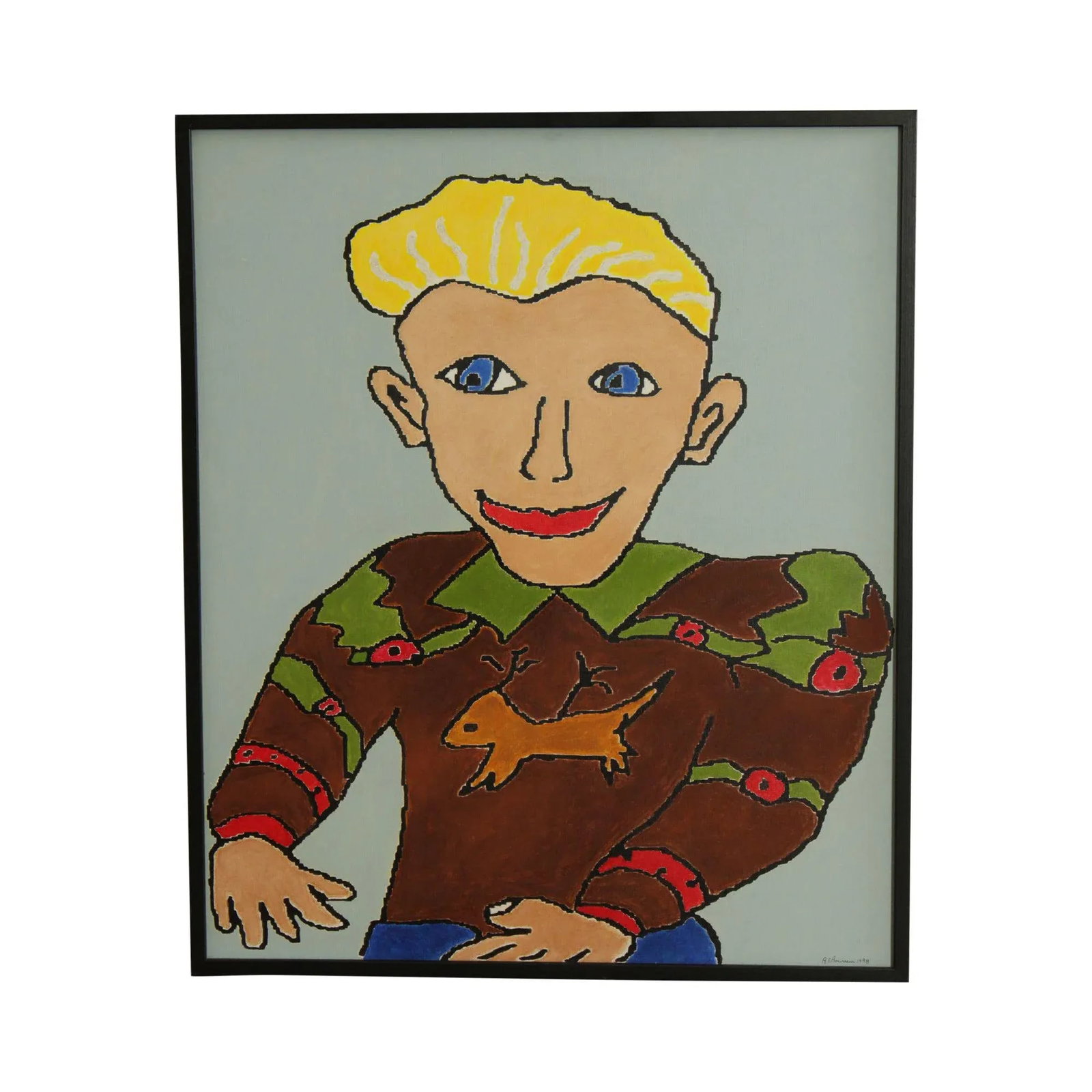 Anne E. BourassaAnne E. Bourassa Original Oil Painting on Canvas Portrait Blonde Man, Christmas Swea - 13