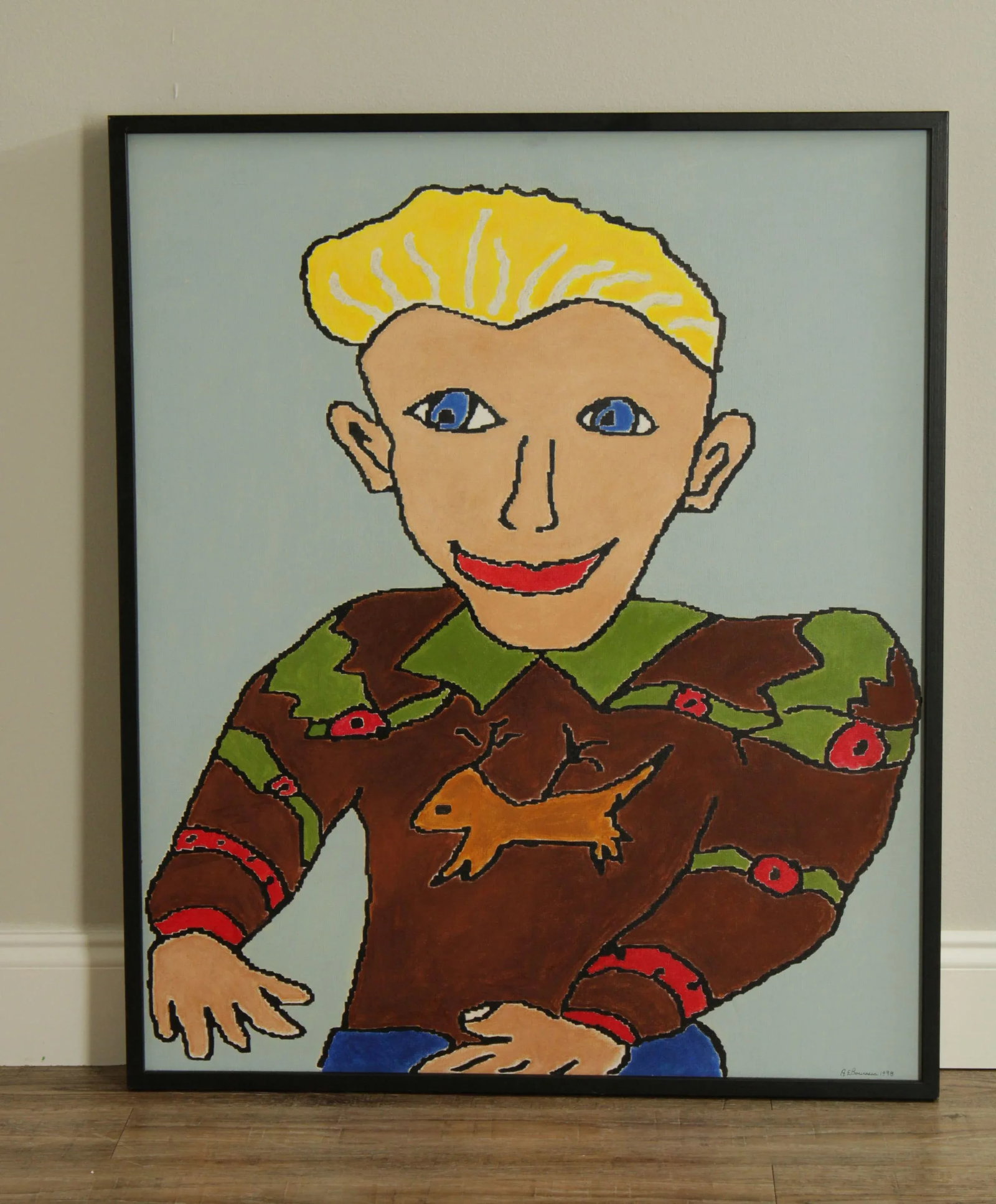 Anne E. BourassaAnne E. Bourassa Original Oil Painting on Canvas Portrait Blonde Man, Christmas Swea - 2