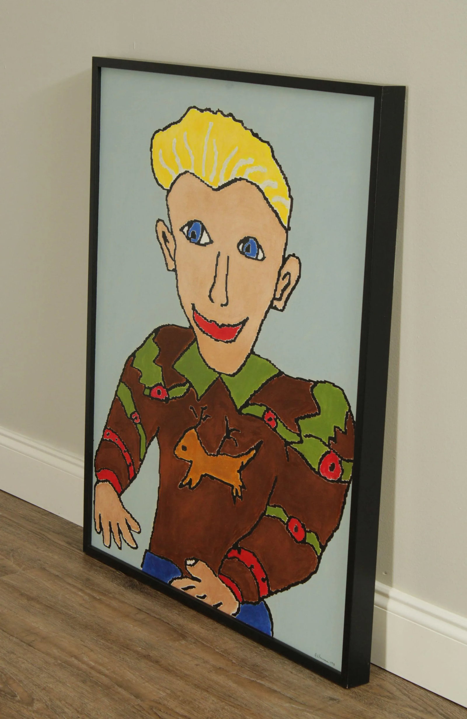 Anne E. BourassaAnne E. Bourassa Original Oil Painting on Canvas Portrait Blonde Man, Christmas Swea - 3