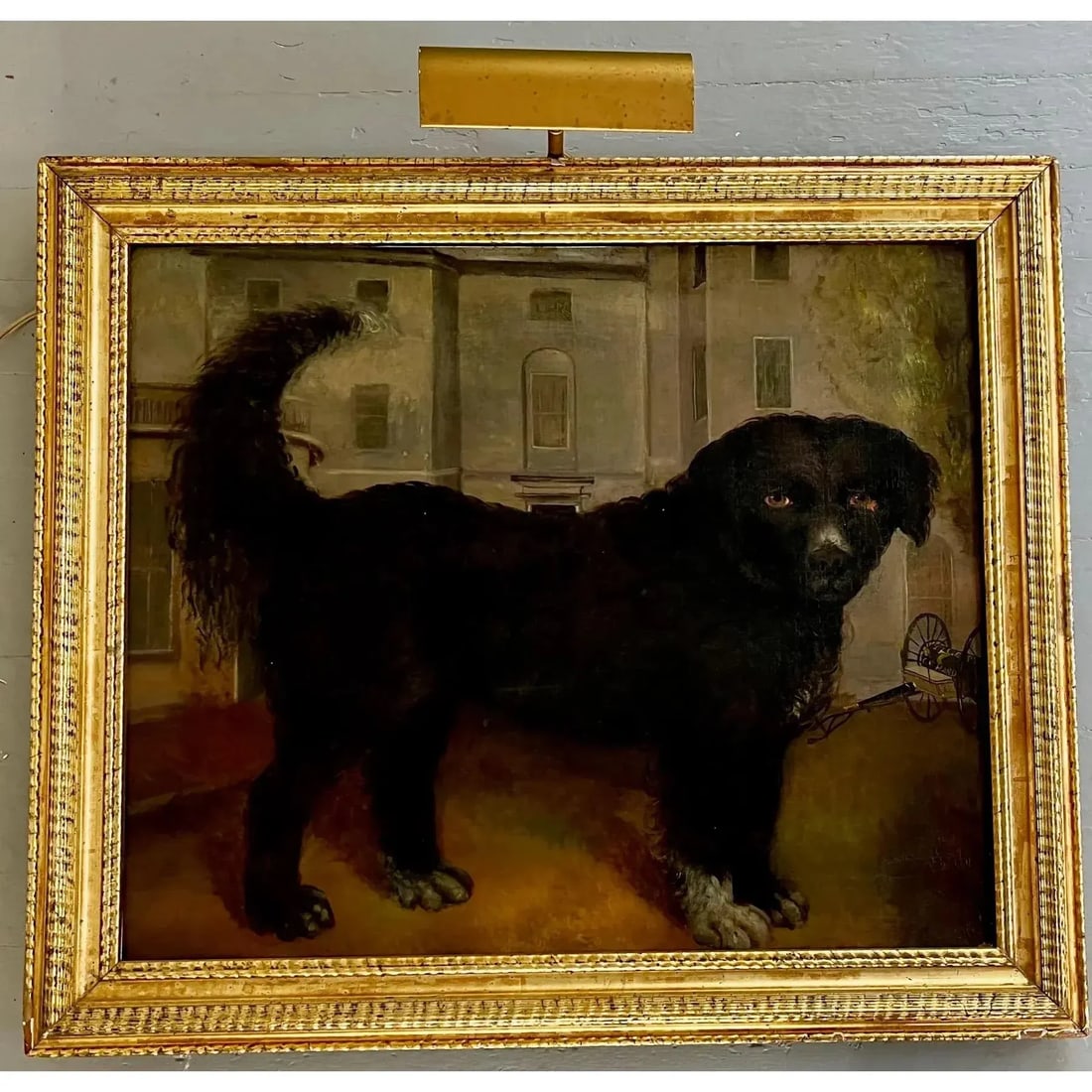 Large Antique 19th Century English Regency Oil Painting of a Dog and Country House - 10