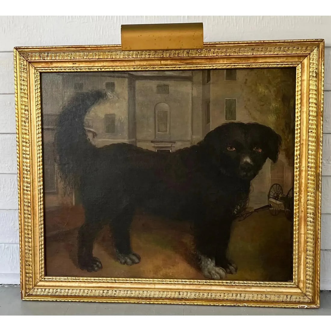 Large Antique 19th Century English Regency Oil Painting of a Dog and Country House - 4