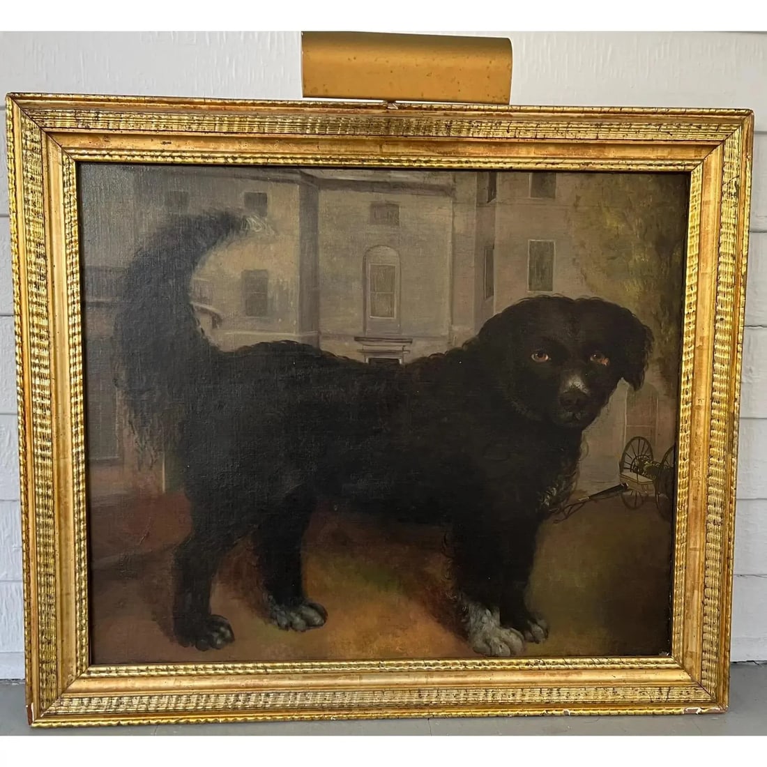 Large Antique 19th Century English Regency Oil Painting of a Dog and Country House - 5