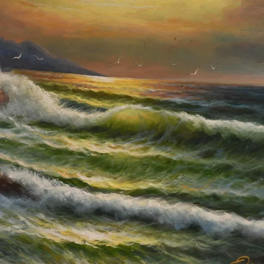 Mid 20th Century Framed Signed Shoreline Symphony Oil on Canvas - 4