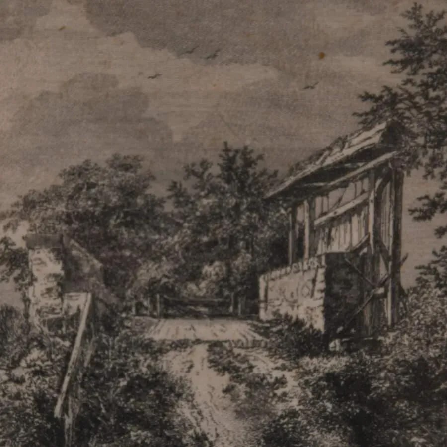 Antique Framed Drypoint Etching Landscape - 3