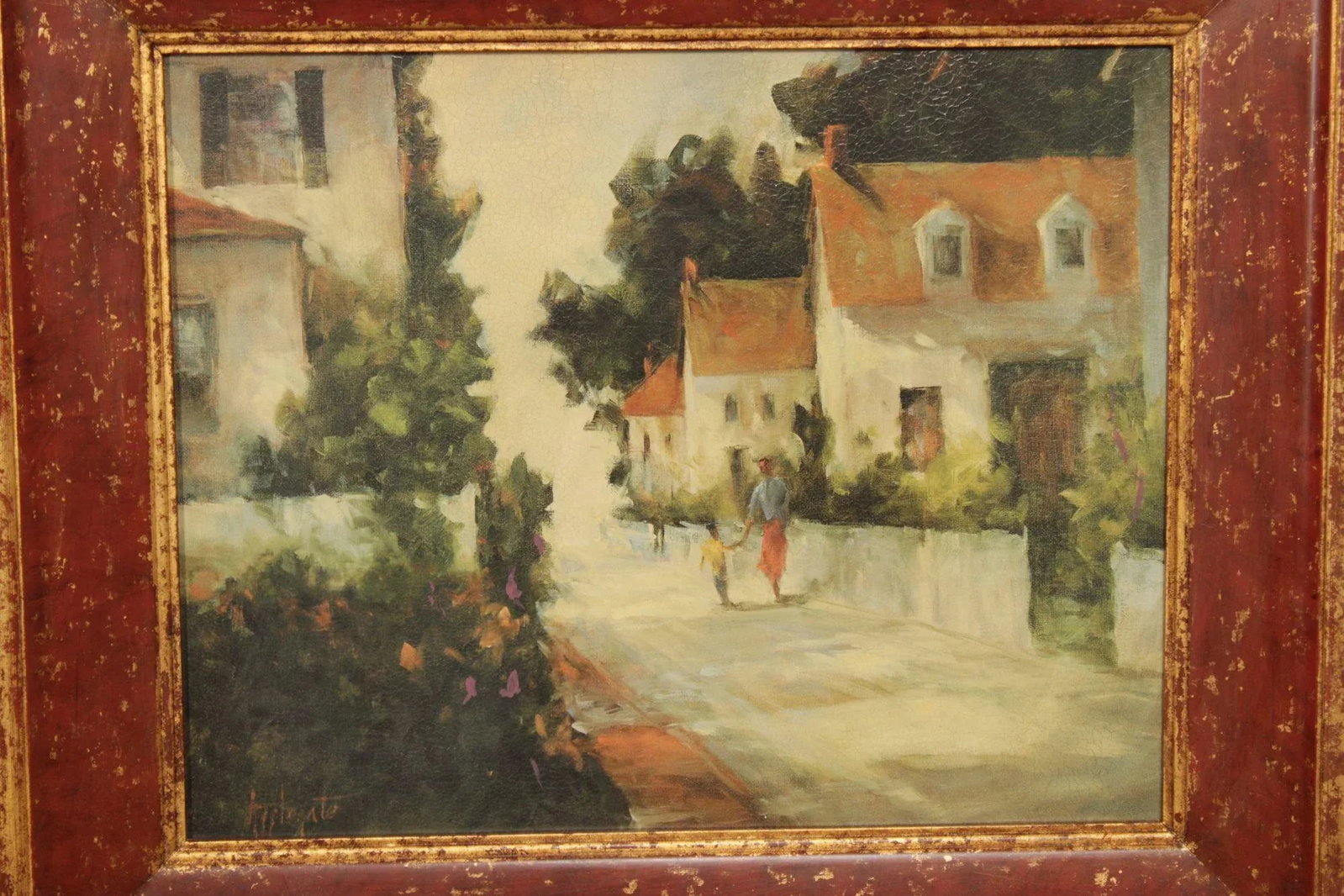 Barbara Applegate Impressionist Style Framed Print on Board, 'On Sea Street' - 9