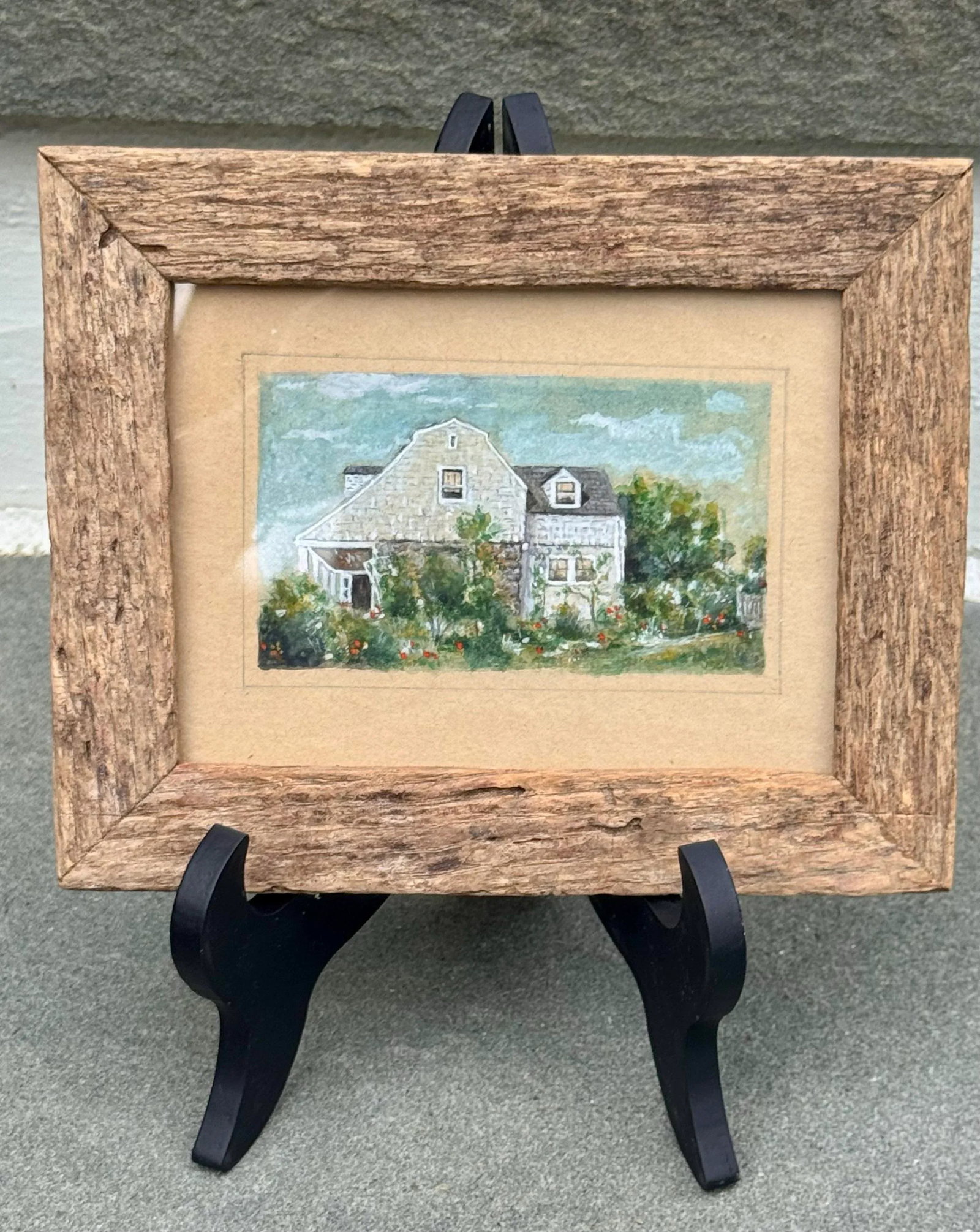 Framed 1920s w.c. Vincent Watercolor Painting Cape Cod House Rustic Frame - 2
