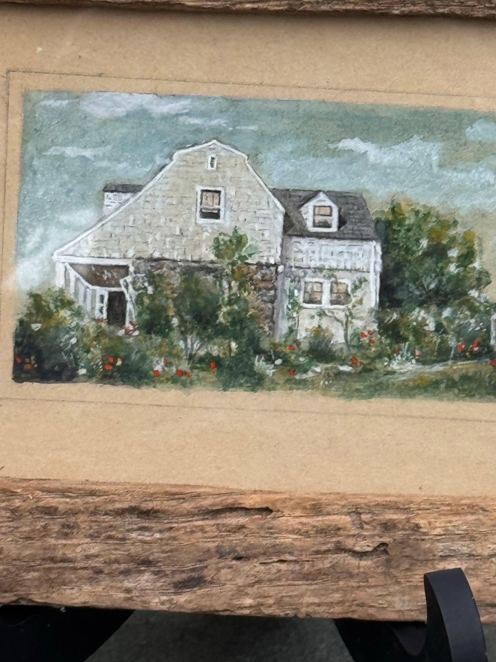 Framed 1920s w.c. Vincent Watercolor Painting Cape Cod House Rustic Frame - 3