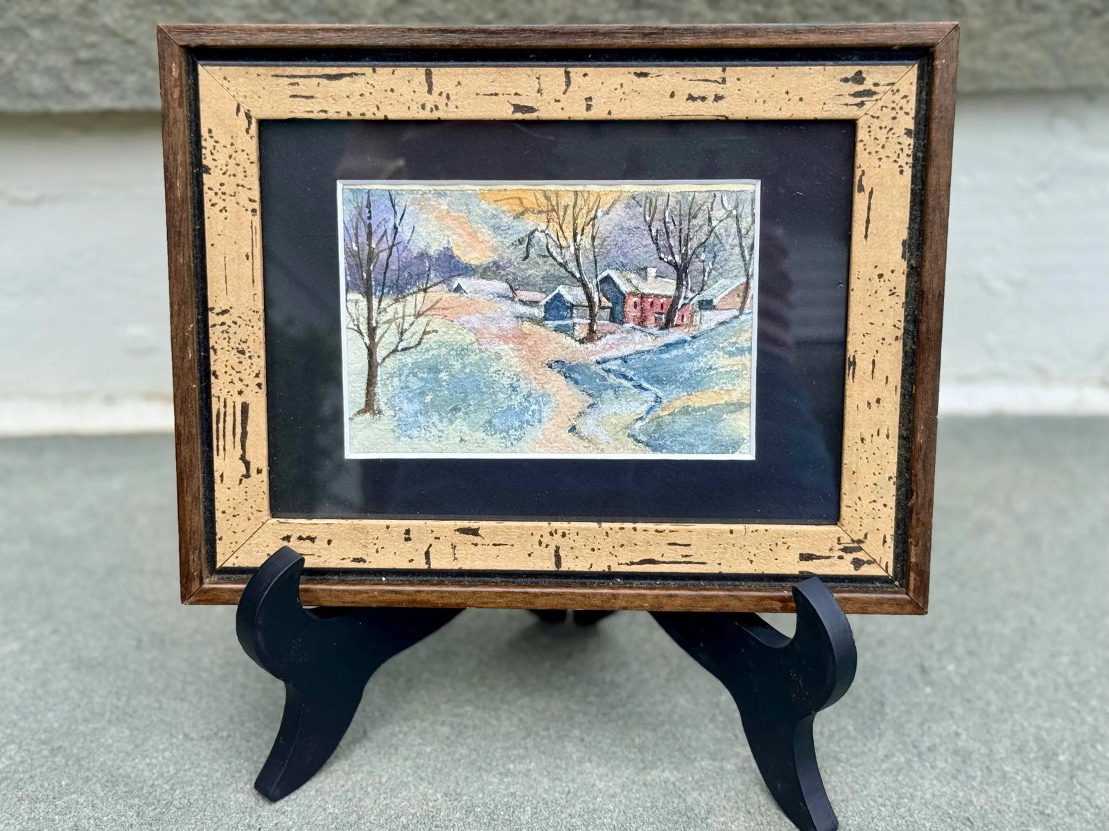 1920s Attributed w.c. Vincent Winter Forest Snow Scene Watercolor Framed 8.5''*6.5'' - 2