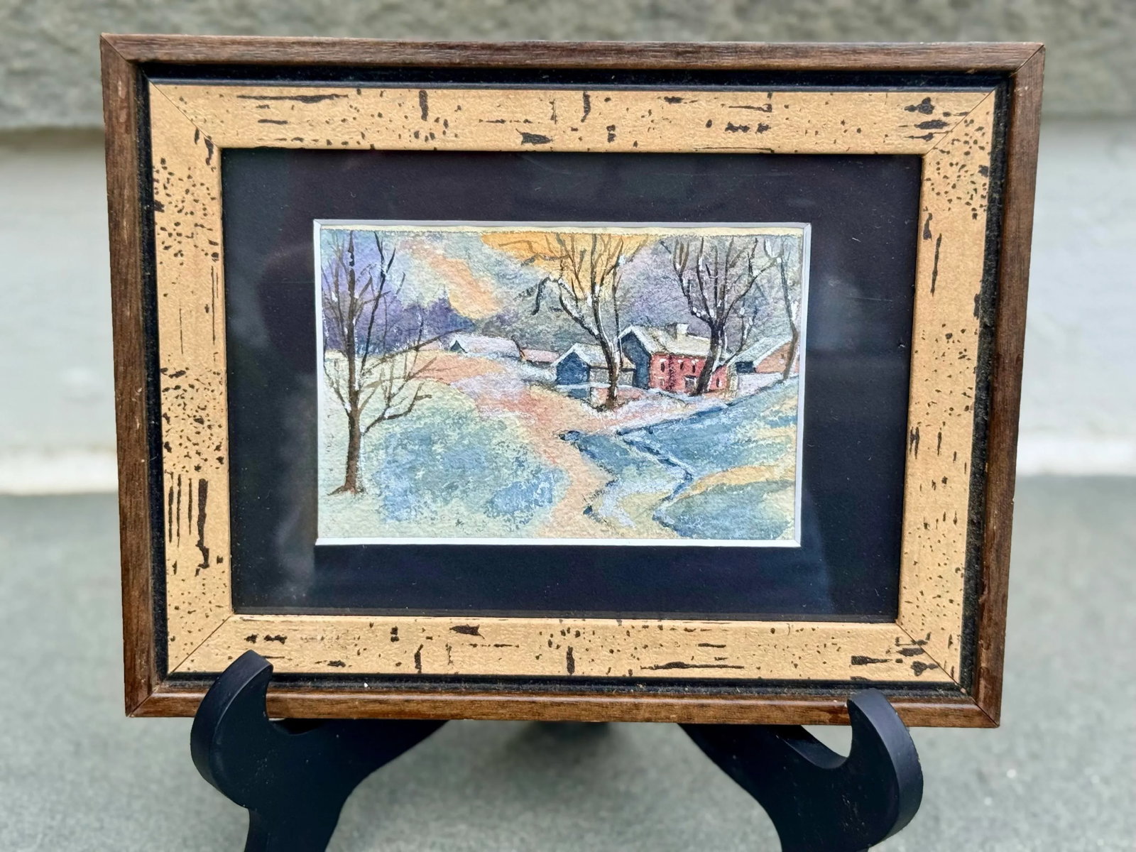 1920s Attributed w.c. Vincent Winter Forest Snow Scene Watercolor Framed 8.5''*6.5'' - 3