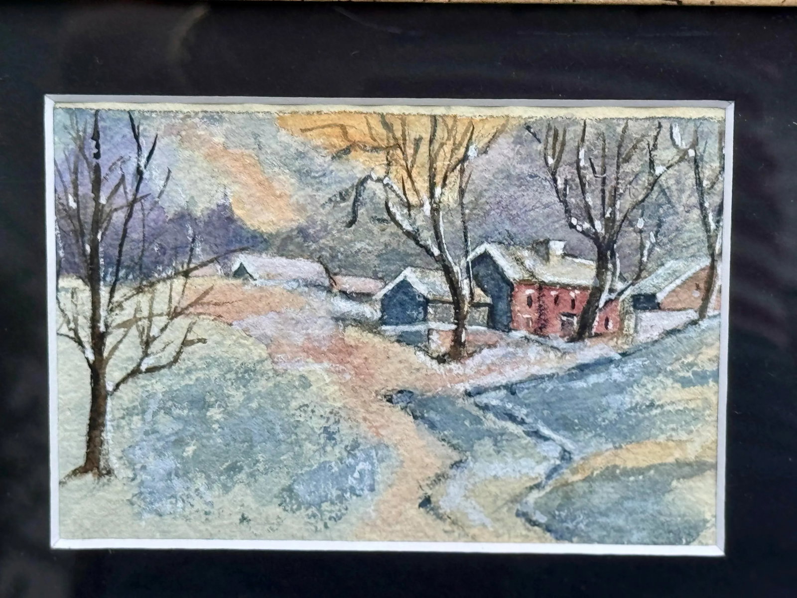 1920s Attributed w.c. Vincent Winter Forest Snow Scene Watercolor Framed 8.5''*6.5'' - 4
