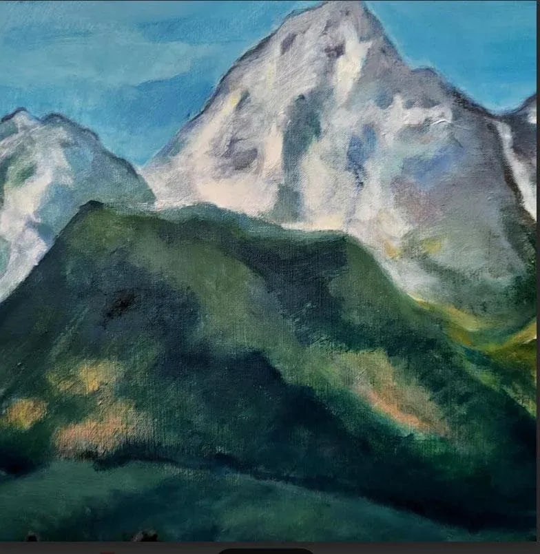 Charming Oil on Canvas Painting -Serene Springime Mountain Scene - 2