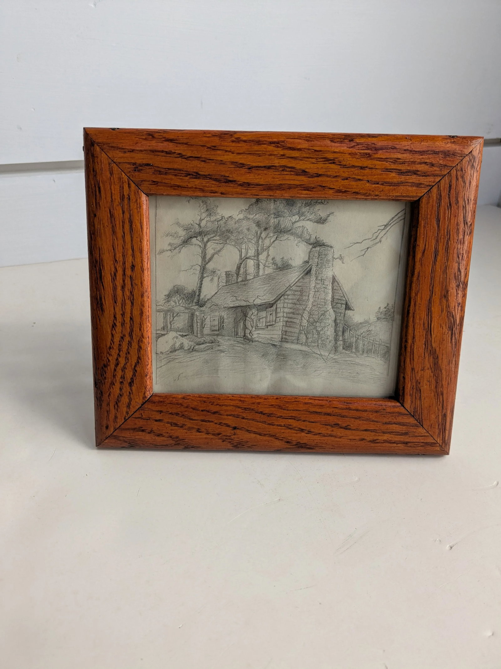 1920s Framed Artist House Scene Pencil Drawing - 2