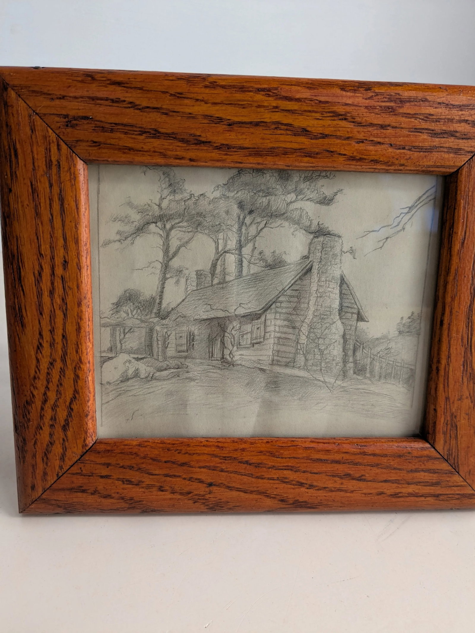 1920s Framed Artist House Scene Pencil Drawing - 4