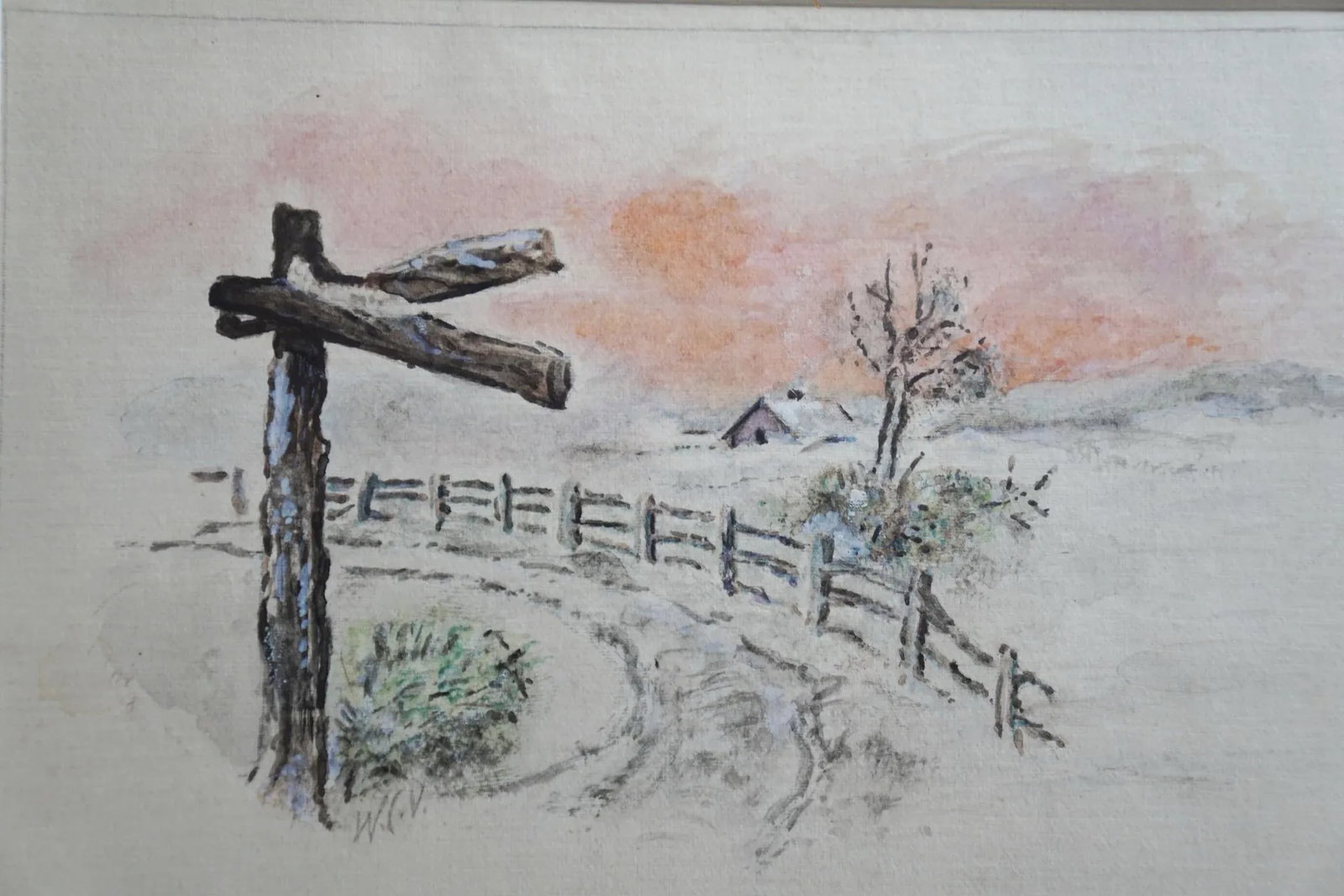 Framed w.c. Vincent Watercolor Painting of a Country Scene - 3
