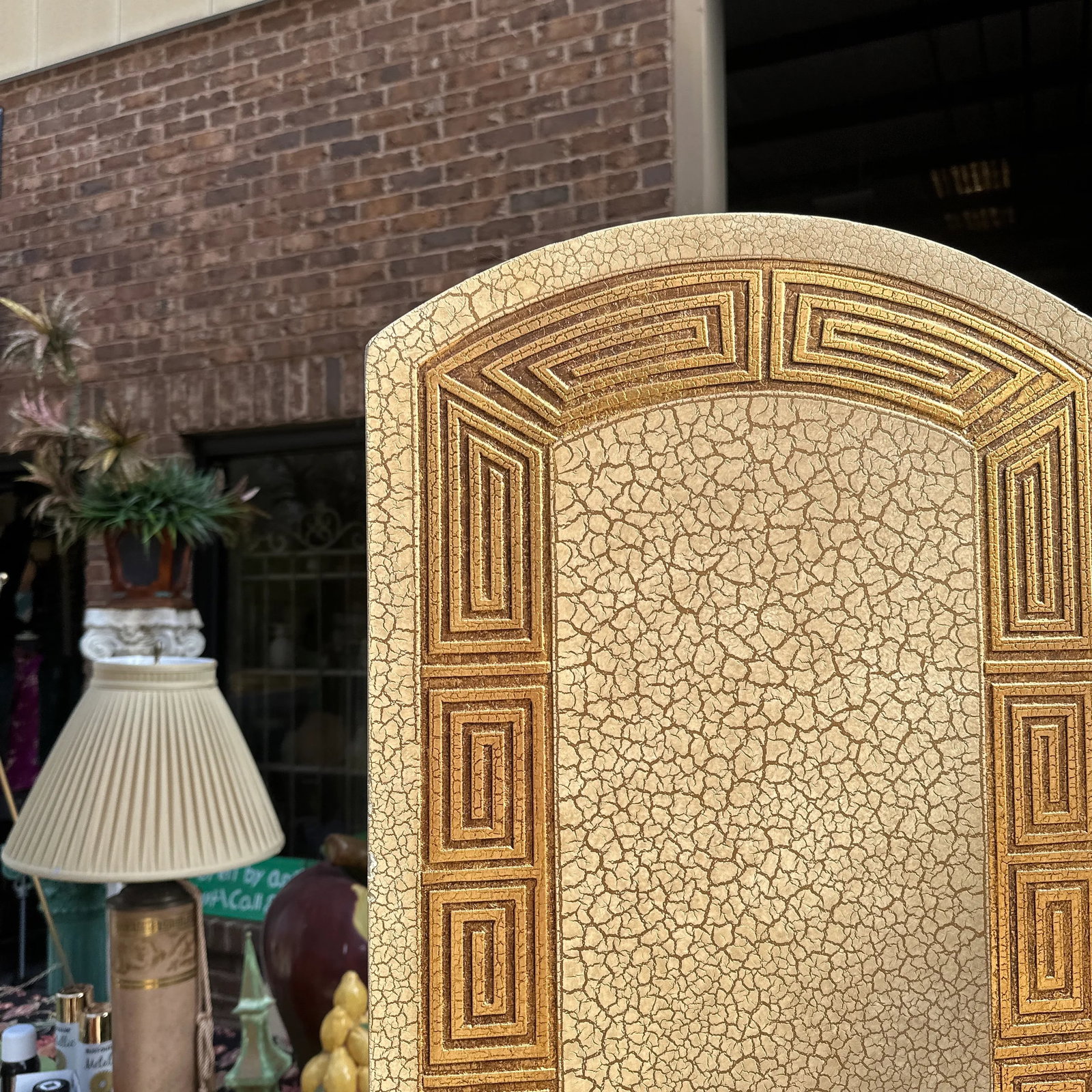 1970s Large Wooden Gold Greek Key Screen - 7