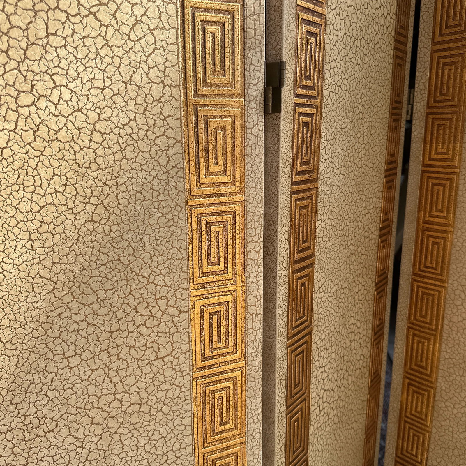 1970s Large Wooden Gold Greek Key Screen - 8