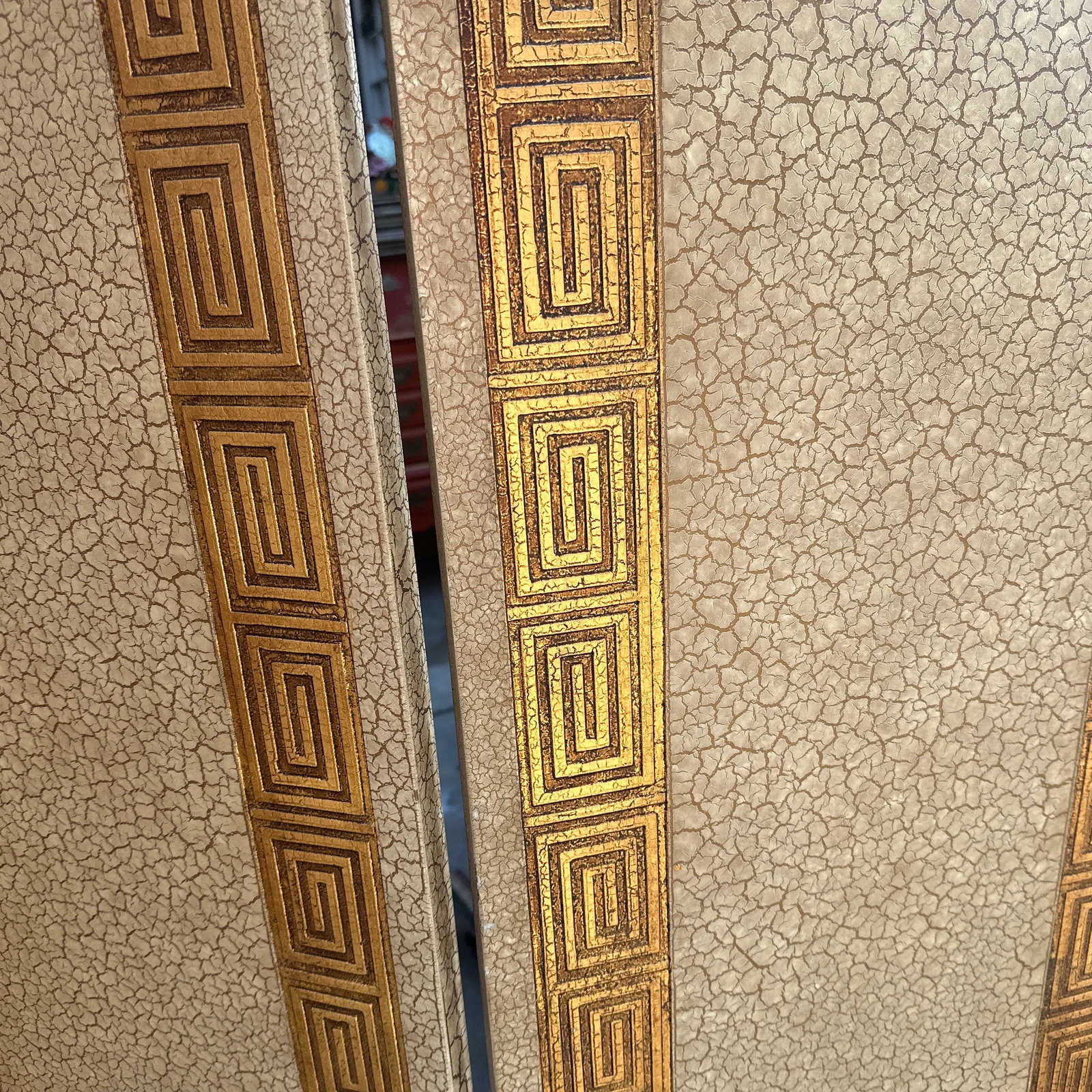 1970s Large Wooden Gold Greek Key Screen - 9