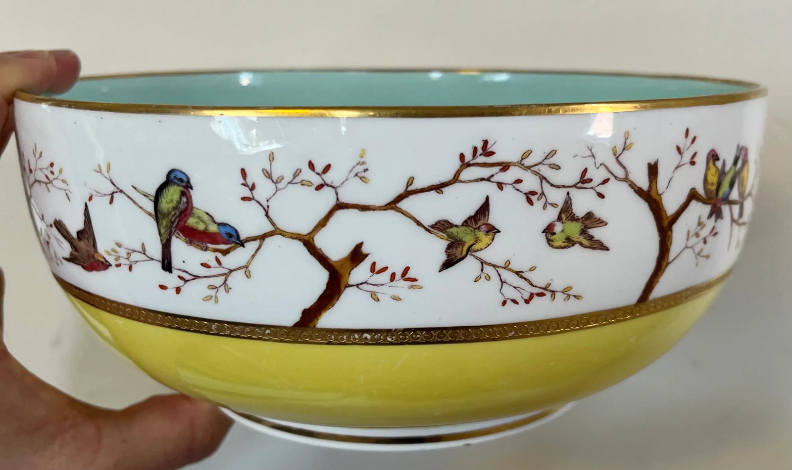 Antique 19th Century Mintons Porcelain Fruit Bowl With Hand Painted Birds - 2