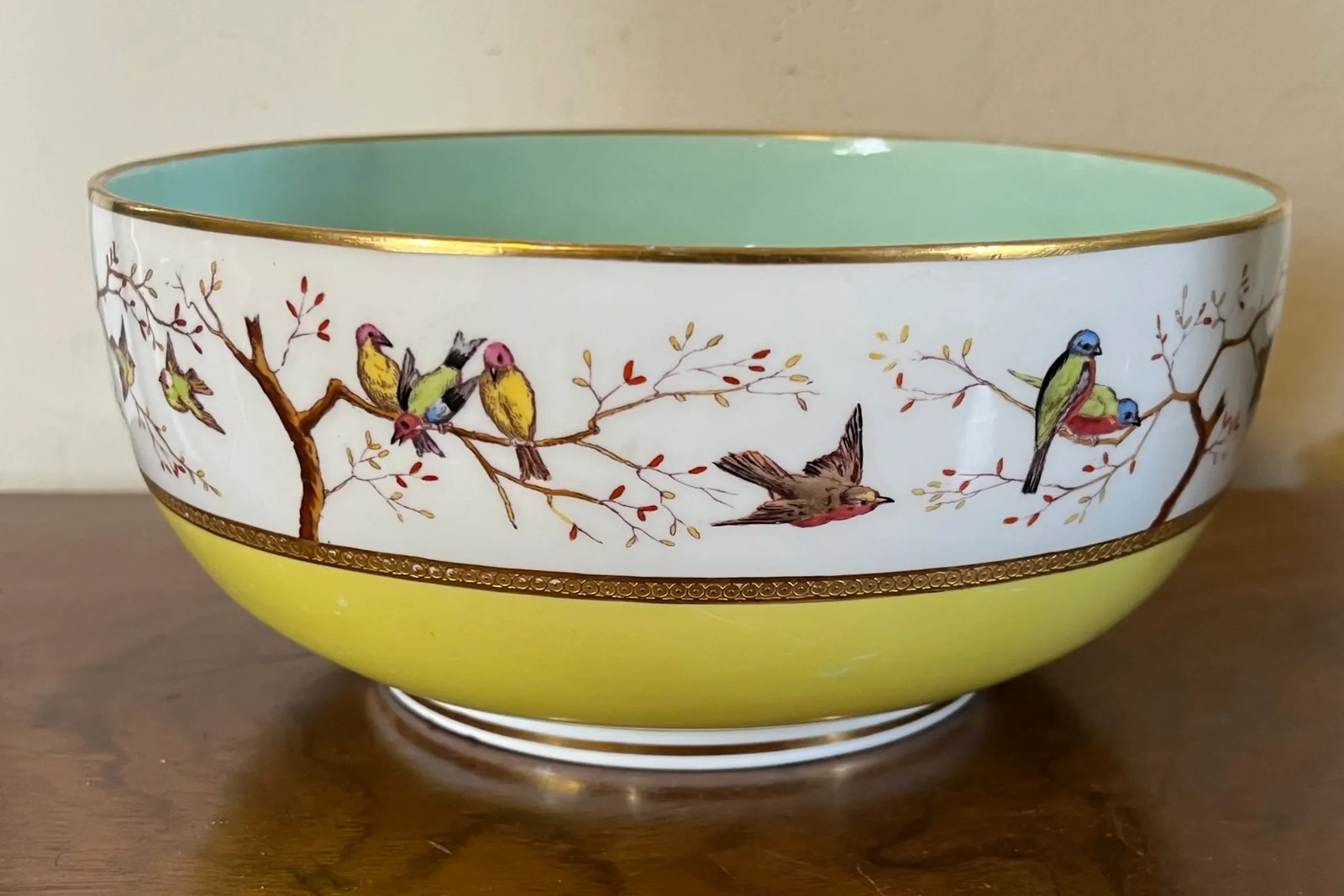 Antique 19th Century Mintons Porcelain Fruit Bowl With Hand Painted Birds - 3